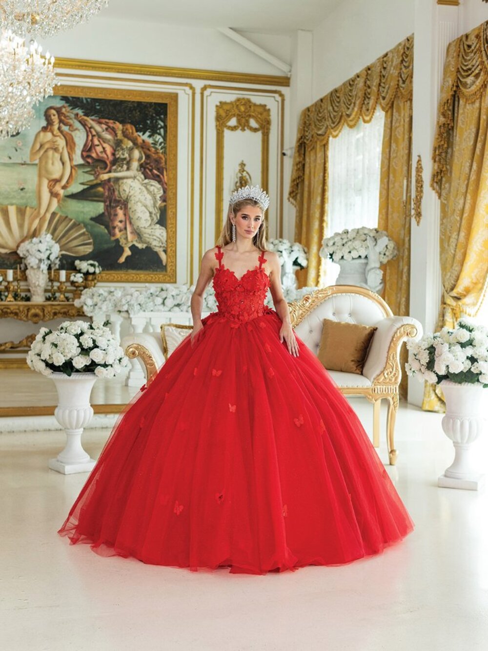 NEW RED Tulle Quinceanera Ball Gown Floor Length Formal Elegant 1879